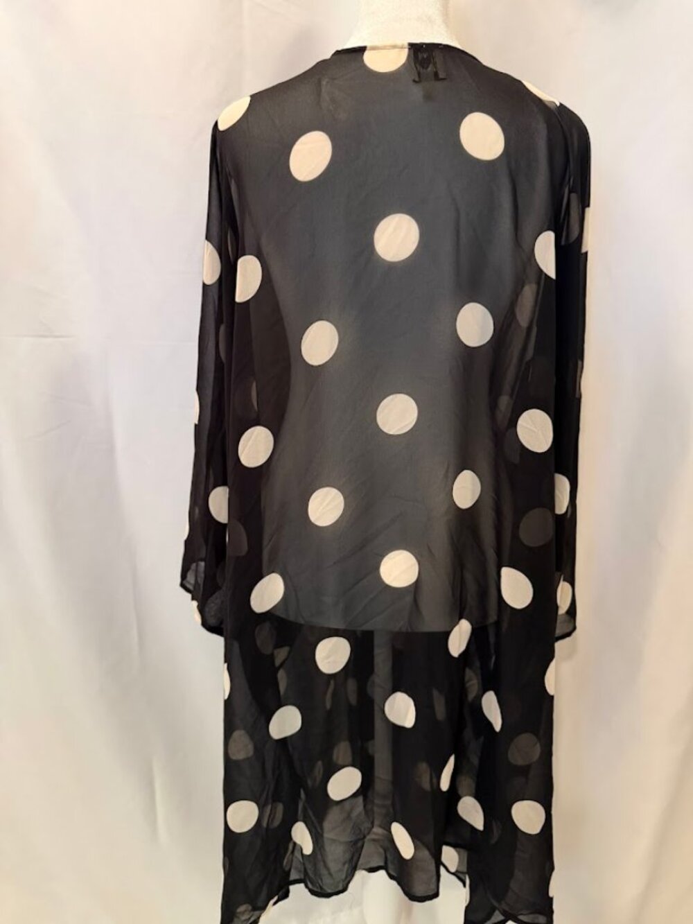 ANNE KLEIN Sheer Chiffon Ruana Open Front Black and White Polka Dot - 3x - Picture 8 of 15